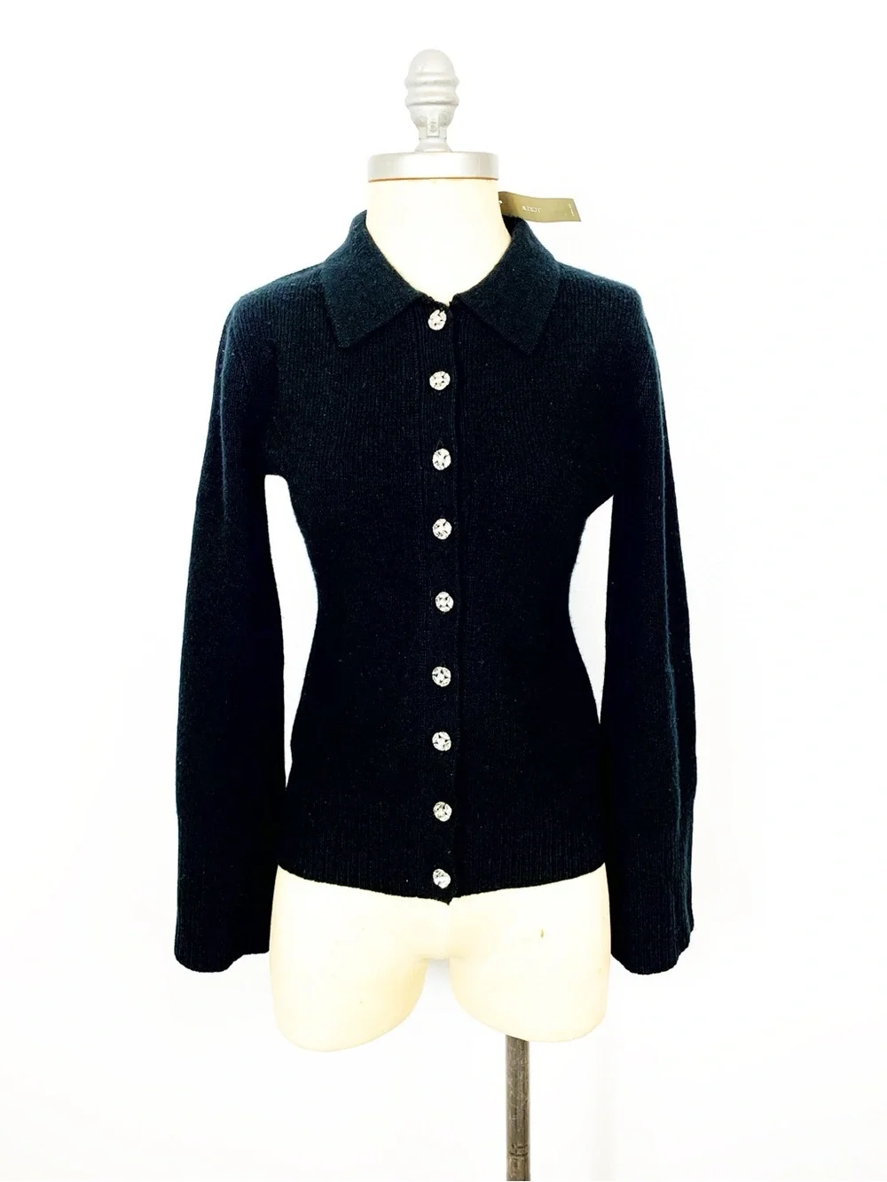 J.Crew Milano Stitch Sweater XL Black Collared Button Front Cinched Waist Luxury